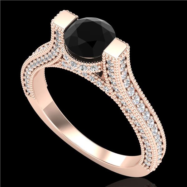 2 ctw Fancy Black Diamond Engagment Micro Pave Ring 18k Rose Gold - REF-160M2G