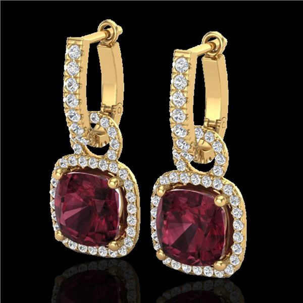 7 ctw Garnet & Micro Pave VS/SI Diamond Earrings 18k Yellow Gold - REF-105H5R