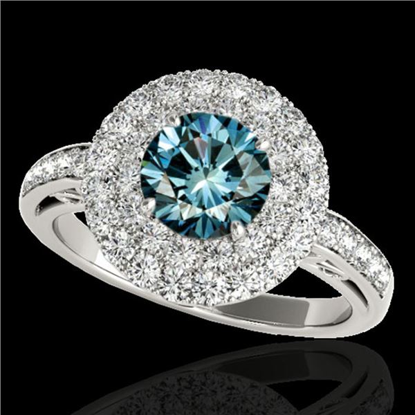 2.25 ctw SI Certified Fancy Blue Diamond Halo Ring 10k White Gold - REF-177K3Y