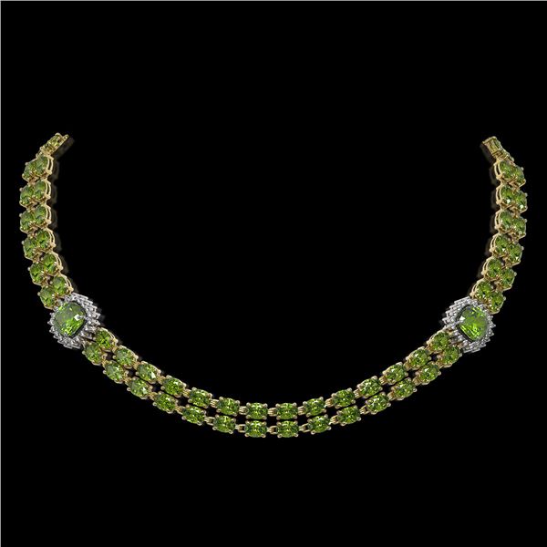 38.37 ctw Tourmaline & Diamond Necklace 14K Yellow Gold - REF-527X3A