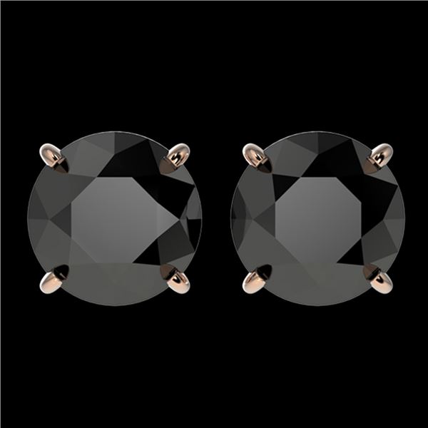 3.18 ctw Fancy Black Diamond Solitaire Stud Earrings 10k Rose Gold - REF-60Y3X