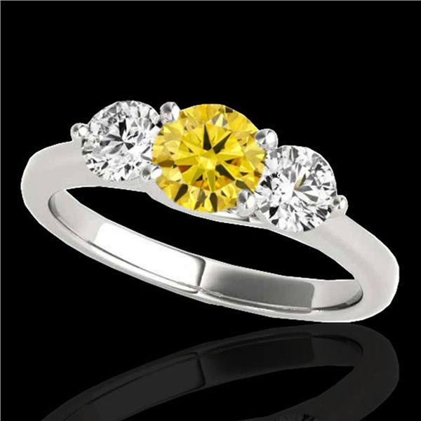 3 ctw SI/I Fancy Intense Yellow Diamond 3 Stone Ring 10k White Gold - REF-510A8N