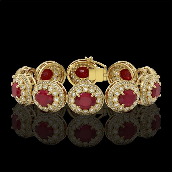 49.17 ctw Certified Ruby & Diamond Victorian Bracelet 14K Yellow Gold - REF-1369Y3X