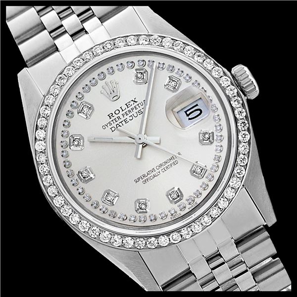 Rolex Men's Stainless Steel, QuickSet, Diamond Dial & Diamond Bezel