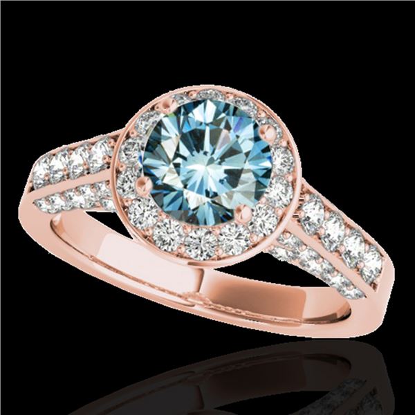 1.8 ctw SI Certified Fancy Blue Diamond Solitaire Halo Ring 10k Rose Gold - REF-163W6H