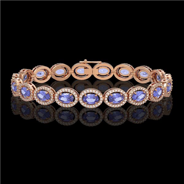 14.25 ctw Tanzanite & Diamond Micro Pave Halo Bracelet 10k Rose Gold - REF-309N3F