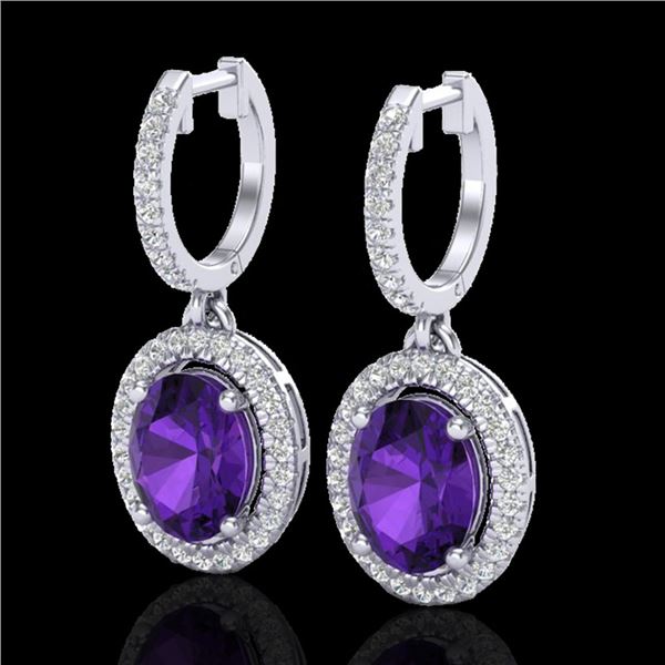 3.50 ctw Amethyst & Micro Pave VS/SI Diamond Earrings 18k White Gold - REF-99W8H