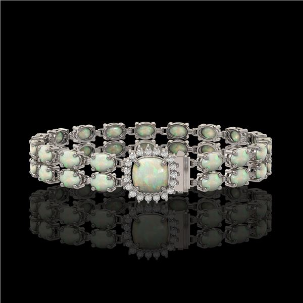 14.41 ctw Opal & Diamond Bracelet 14K White Gold - REF-245M5G