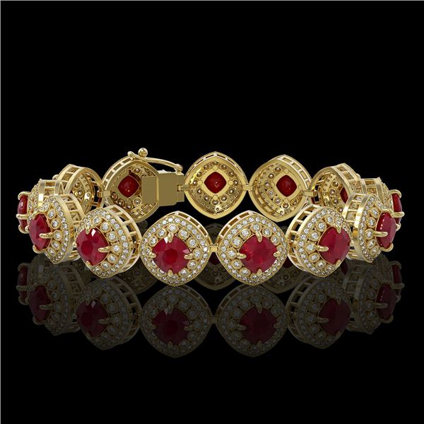 37.35 ctw Certified Ruby & Diamond Victorian Bracelet 14K Yellow Gold - REF-928W2H