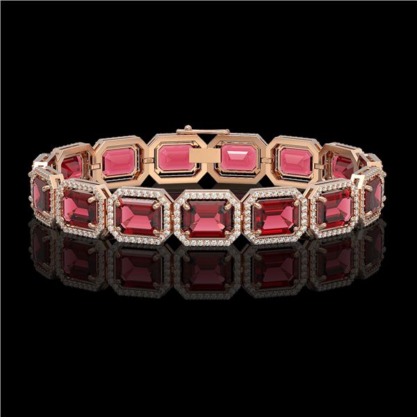 36.51 ctw Tourmaline & Diamond Micro Pave Halo Bracelet 10k Rose Gold - REF-1181K8Y