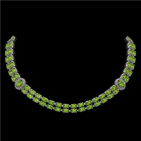 38.1 ctw Peridot & Diamond Necklace 14K White Gold - REF-454W5H