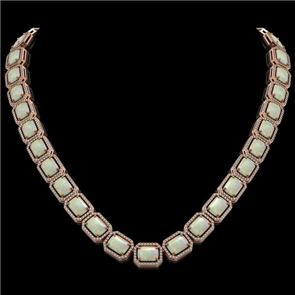 53.59 ctw Opal & Diamond Micro Pave Halo Necklace 10k Rose Gold - REF-890X9A