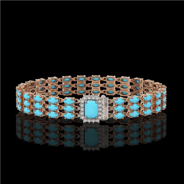 19.27 ctw Turquoise & Diamond Bracelet 14K Rose Gold - REF-318G2W