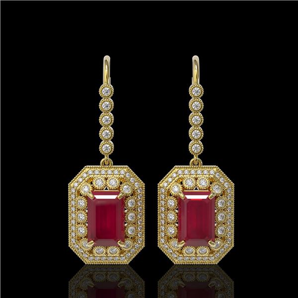 14.16 ctw Certified Ruby & Diamond Victorian Earrings 14K Yellow Gold - REF-318Y2X
