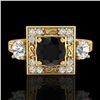 Image 2 : 1.55 ctw Fancy Black Diamond Art Deco 3 Stone Ring 18k Yellow Gold - REF-149W3H