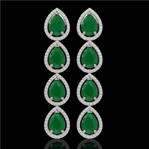 16.01 ctw Emerald & Diamond Micro Pave Halo Earrings 10k White Gold - REF-236F4M