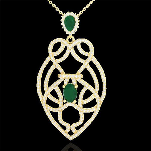 3.50 ctw Emerald & Micro VS/SI Diamond Heart Necklace 14k Yellow Gold - REF-179A6N