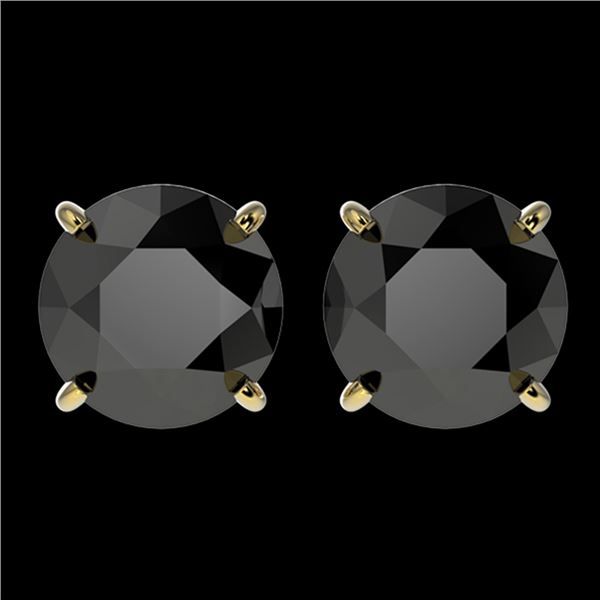 3.10 ctw Fancy Black Diamond Solitaire Stud Earrings 10k Yellow Gold - REF-60G3W