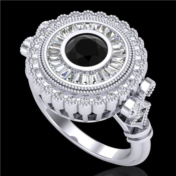 2.03 ctw Fancy Black Diamond Engagment Art Deco Ring 18k White Gold - REF-203G6W