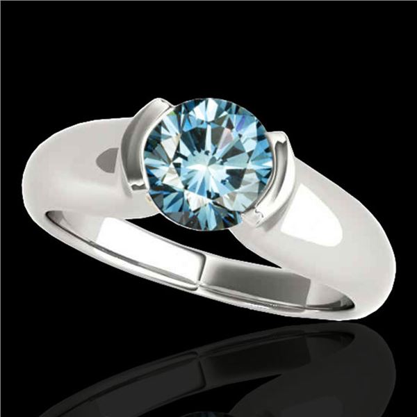 1 ctw SI Certified Fancy Blue Diamond Solitaire Ring 10k White Gold - REF-107M8G