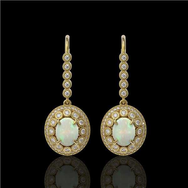 7.81 ctw Certified Opal & Diamond Victorian Earrings 14K Yellow Gold - REF-256R8K