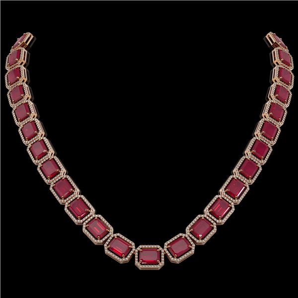 84.94 ctw Ruby & Diamond Micro Pave Halo Necklace 10k Rose Gold - REF-930F2M