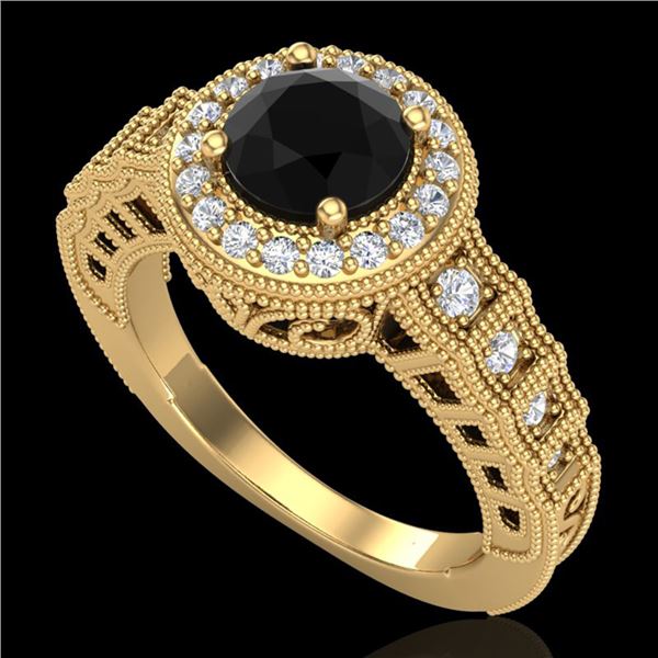 1.53 ctw Fancy Black Diamond Engagment Art Deco Ring 18k Yellow Gold - REF-127H3R