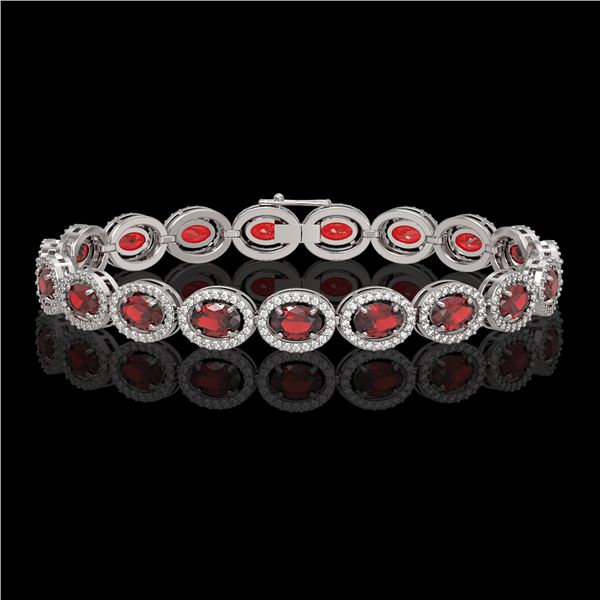 14.63 ctw Garnet & Diamond Micro Pave Halo Bracelet 10k White Gold - REF-263W6H