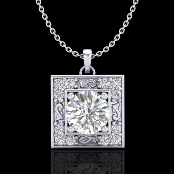 1.02 ctw VS/SI Diamond Solitaire Art Deco Necklace 18k White Gold - REF-200W2H