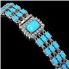 Image 2 : 19.27 ctw Turquoise & Diamond Bracelet 14K White Gold - REF-318F2M