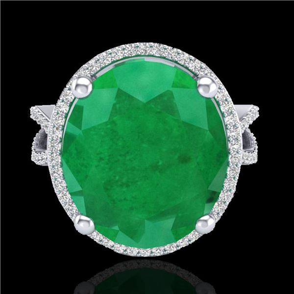 12 ctw Emerald & Micro Pave VS/SI Diamond Ring 18k White Gold - REF-143F6M