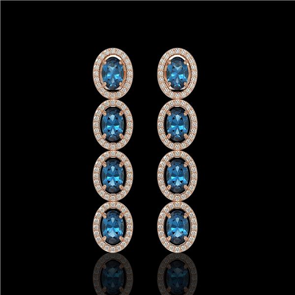6.28 ctw London Topaz & Diamond Micro Pave Halo Earrings 10k Rose Gold - REF-143Y6X