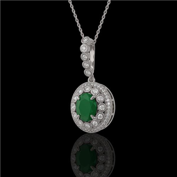 4.67 ctw Certified Emerald & Diamond Victorian Necklace 14K White Gold - REF-139X8A