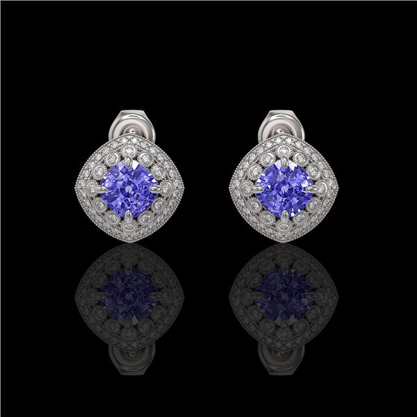 5.09 ctw Tanzanite & Diamond Victorian Earrings 14K White Gold - REF-152K5Y