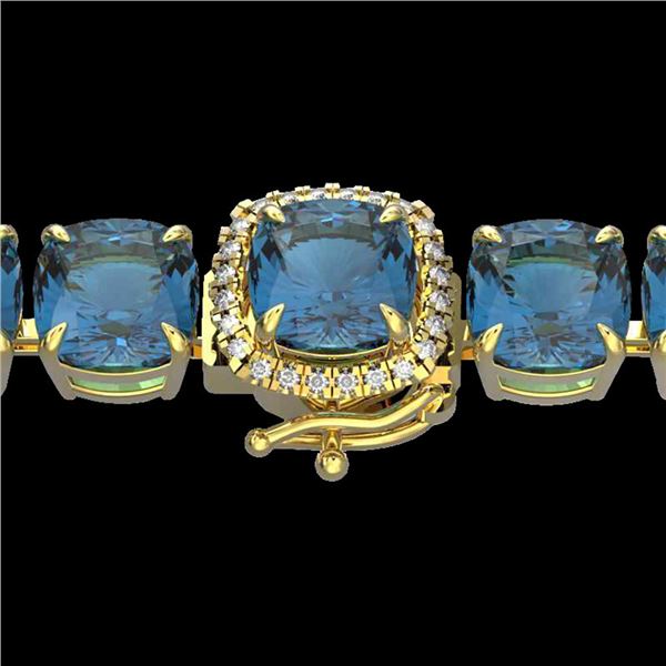 35 ctw London Blue Topaz & Micro Diamond Bracelet 14k Yellow Gold - REF-169A3N