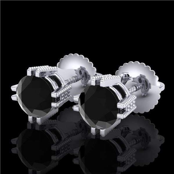 1.07 ctw Fancy Black Diamond Art Deco Stud Earrings 18k White Gold - REF-85M5G