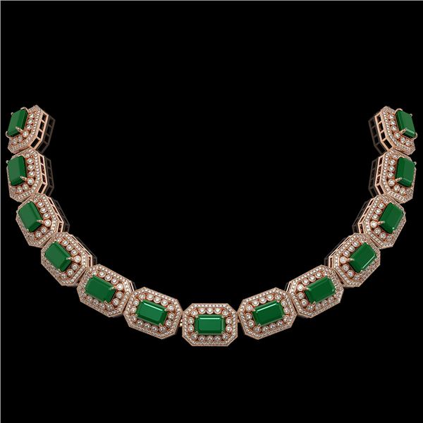 137.65 ctw Emerald & Diamond Victorian Necklace 14K Rose Gold - REF-3181H8R