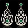 Image 2 : 6.40 ctw Emerald & Micro Pave VS/SI Diamond Earrings 14k Yellow Gold - REF-381N8F