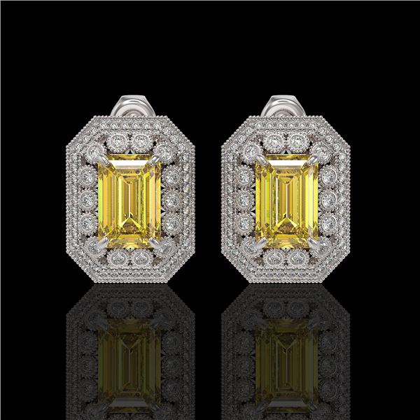 11.03 ctw Canary Citrine & Diamond Victorian Earrings 14K White Gold - REF-214W5H