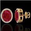 Image 2 : 5.50 ctw Ruby & Micro VS/SI Diamond Halo Earrings 18k Yellow Gold - REF-81X8A
