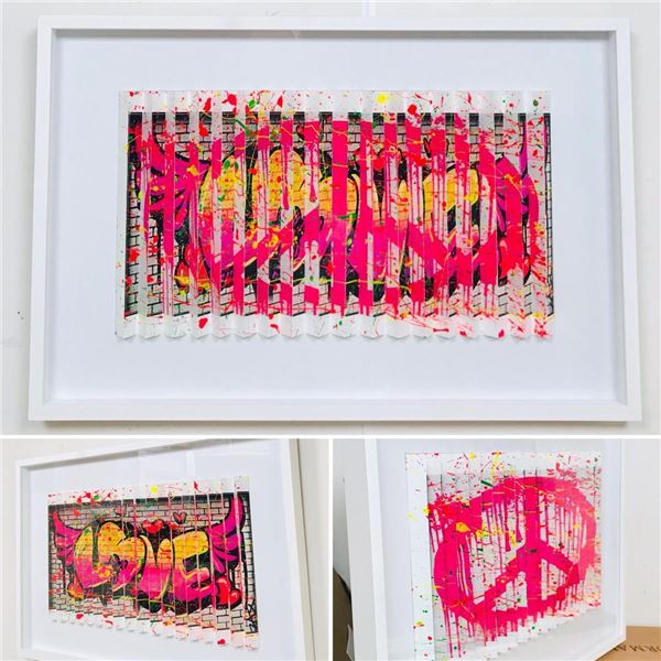 E.M. Zax- One-of-a-kind 3D polymorph mixed media on paper "Love & Peace"