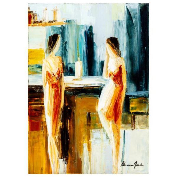 Adriana Naveh,  Womanly Discussion  Original Acrylic Painting on Canvas, Hand Signed with Letter of 