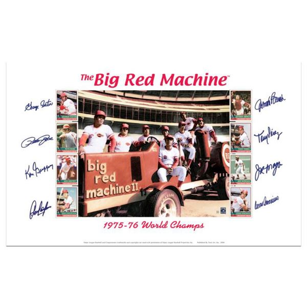  Big Red Machine Tractor  Lithograph Signed by the Big Red Machine's Starting Eight, with Certificat