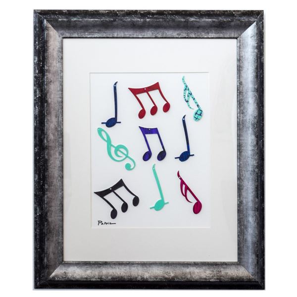 Patricia Govezensky- Original Collage Painting  Music Notes 