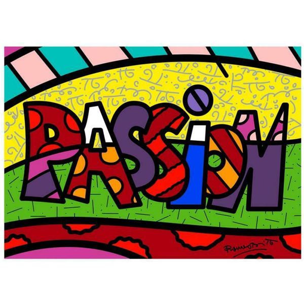 Romero Britto "Passion Mini Word" Hand Signed Giclee on Canvas; Authenticated