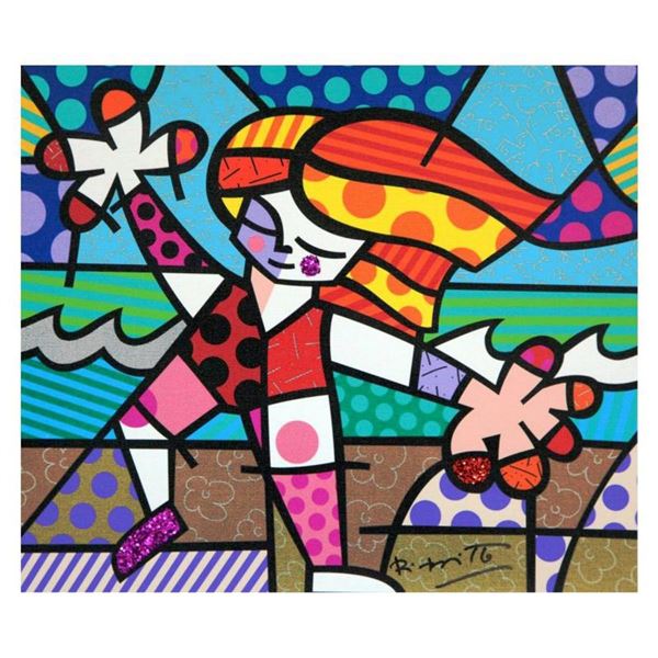 Romero Britto,  Golden Beaches  Hand Signed Limited Edition Giclee on Canvas; Authenticated