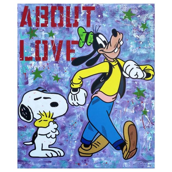 Jozza, "About Love" Hand Signed Original Mixed Media on Canvas with COA.