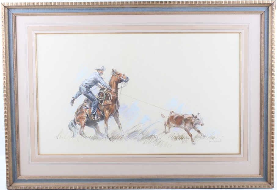 Harley Brown Roping Cowboy Original Pastel Art