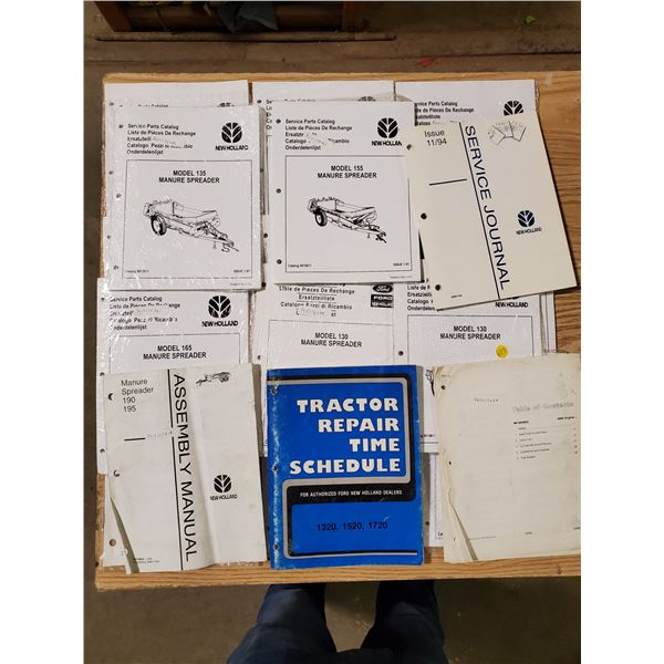 Large lot of New Holland service parts catalogs for manure spreaders