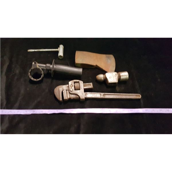 Pipe Wrench & Axe Head & Misc.